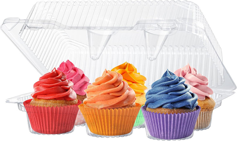 Plastic Cupcake Containers Boxes | 6 Compartment – 42 Pack | Disposable High Dom