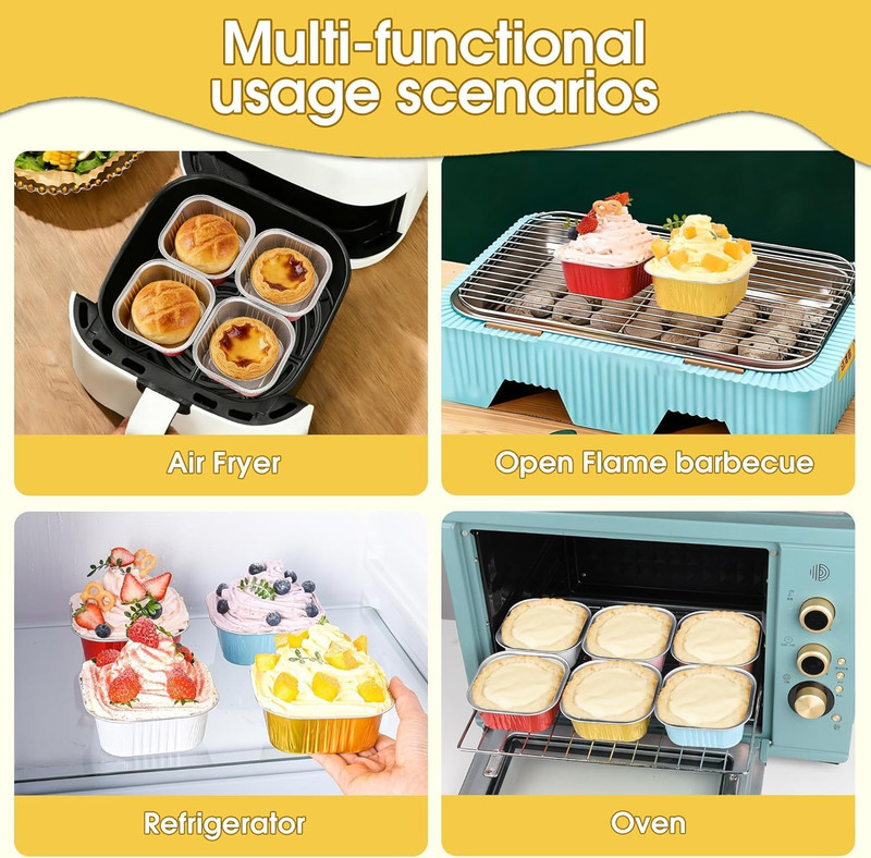 100 Pcs Mini Cake Pans with Lids, 5Oz Square Aluminum Foil Brownie Baking Cups, gallery