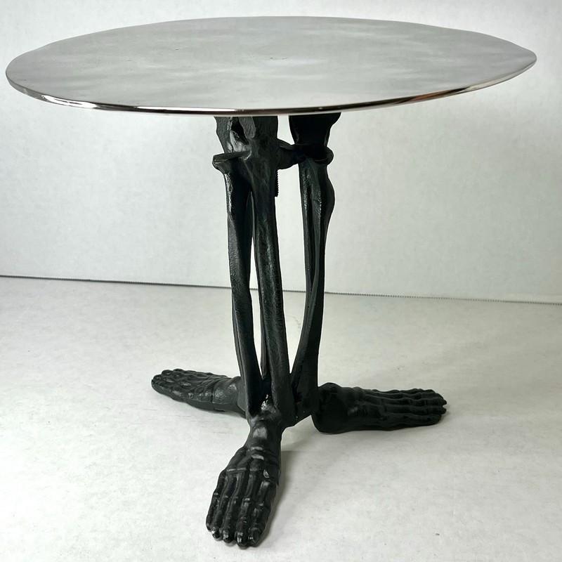 Pier 1 Skeleton Leg Cake Stand Cast Iron Silver Top Goth Wedding Halloween NWT