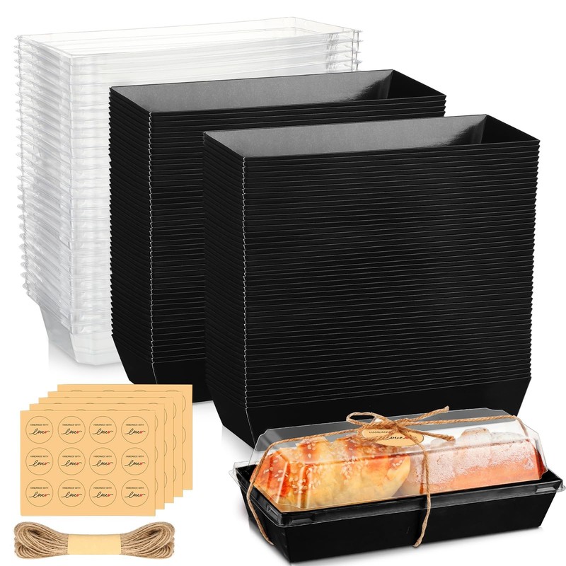 100 Pcs Black Charcuterie Boxes with Clear Lids Cookie Boxes Disposable Cake …