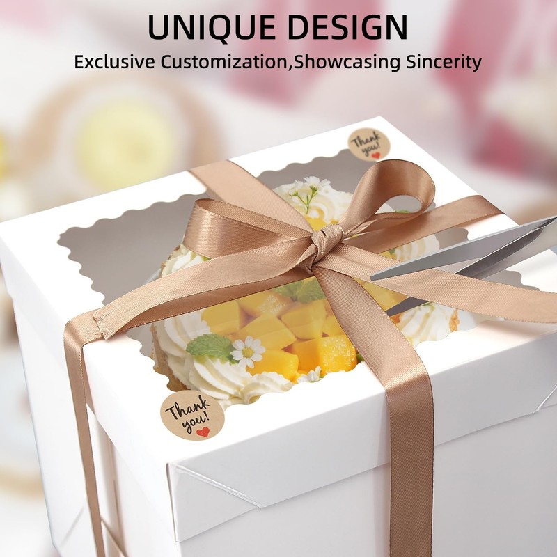 White Cardstock Square Cake Boxes Window Multi Layer Bakery Box 8x8x8 In 10P gallery