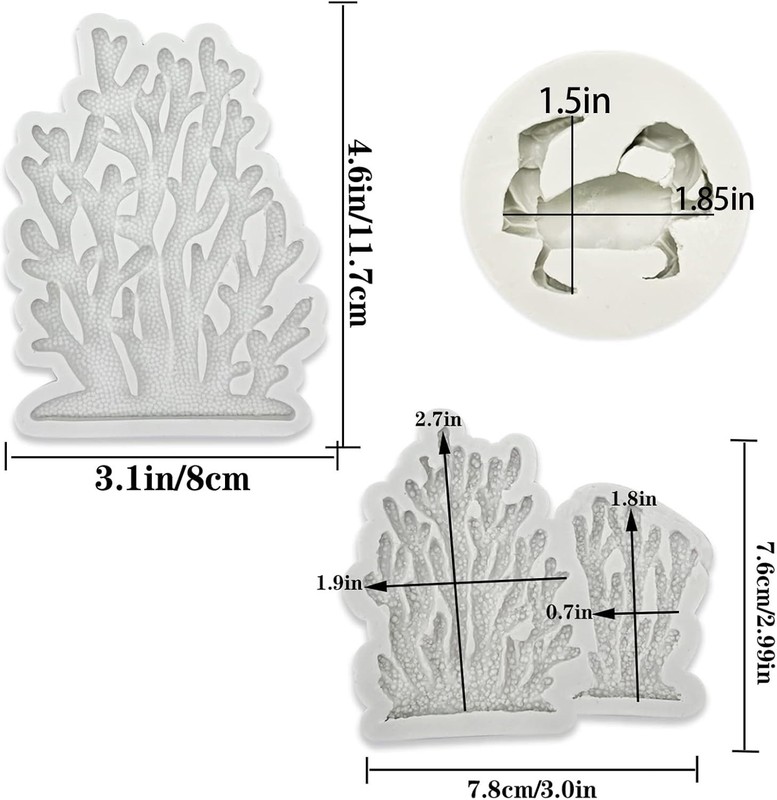 5 PCS Marine Theme Fondant Silicone Mold Seaweed Coral shell crab Shape DIY... gallery