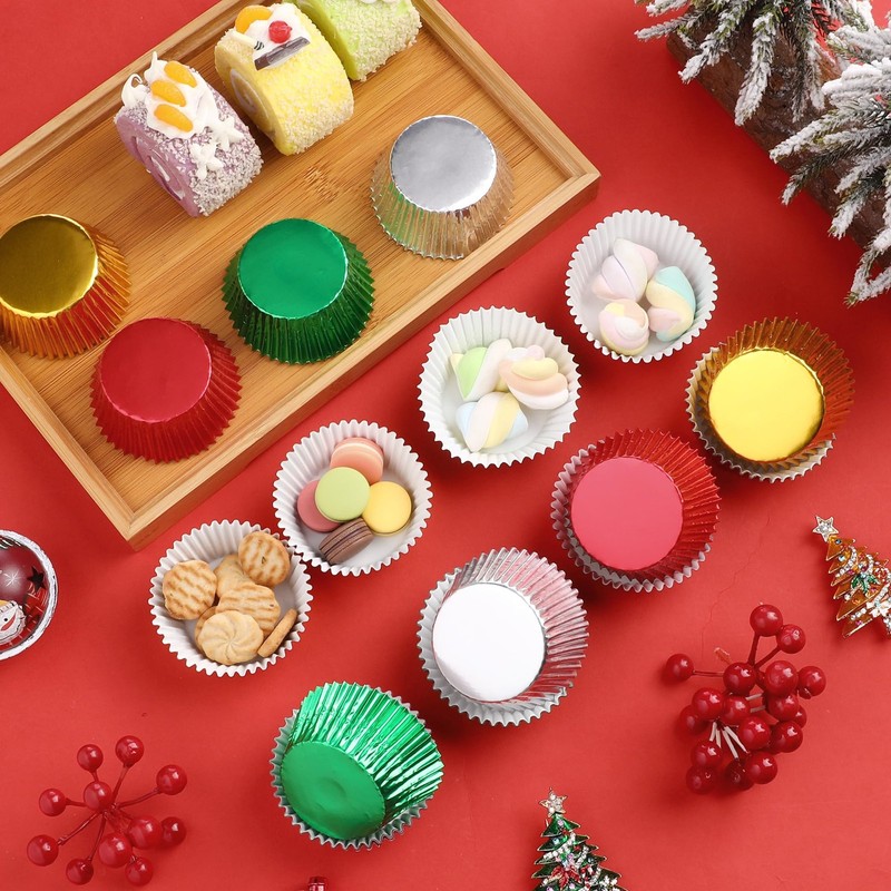 100PCS Wedding Cupcake Liners Red Green Gold Silver Foil Baking Cups Standard... gallery
