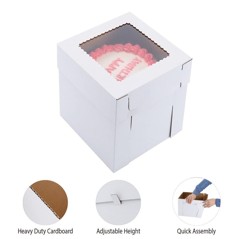 Tall Cake Boxes for Tier Cakes,8X8X10 Inch [4Pack ] Thick Sturdy Cake Box wit... gallery