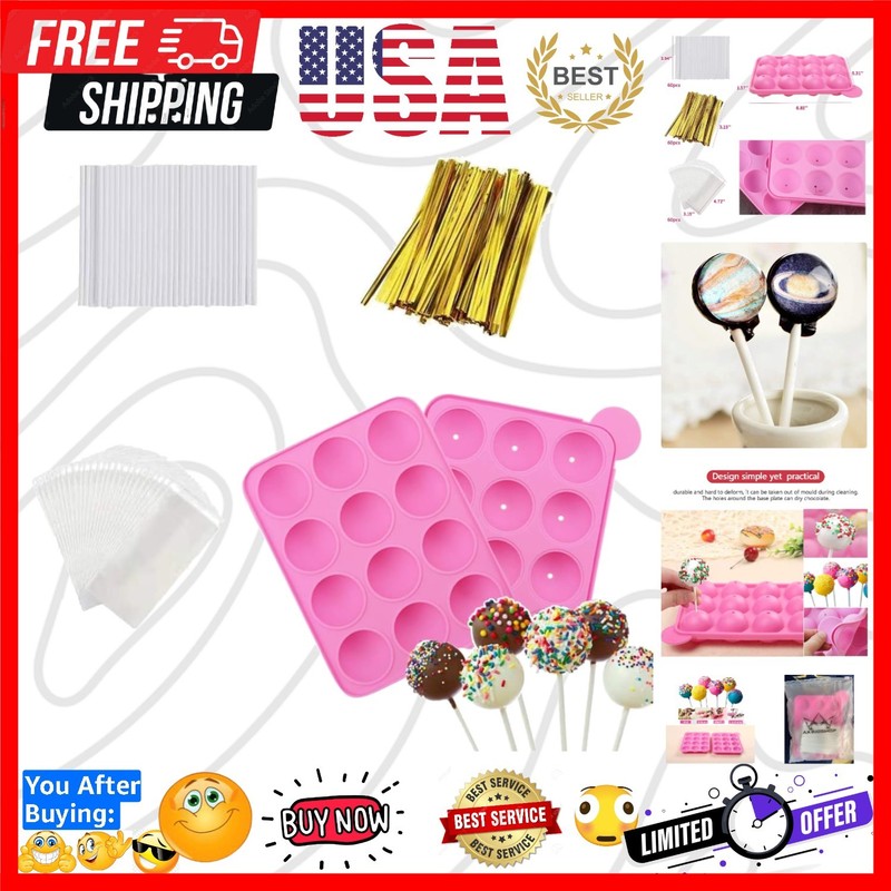 12 Capacity Silicone Lollipop Mold Set, Sucker Molds and Chocolate Hard Candy…