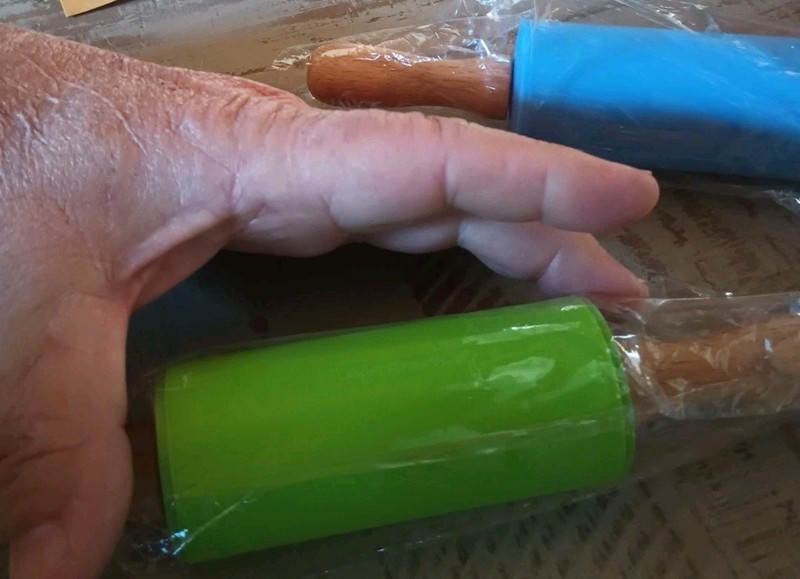Mini Silicone Rolling Pin 9" Kids Dough Roller Non-Stick Wood Handle Blue Green gallery