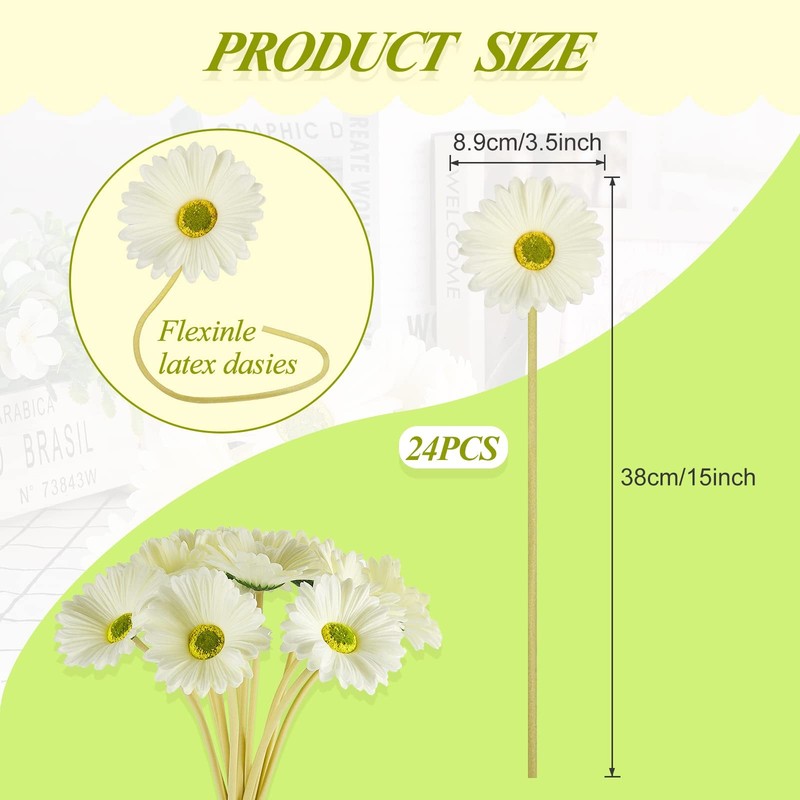 Willbond 24 Pcs Artificial Gerbera Daisies Flowers 15 In White Fake Daisy gallery
