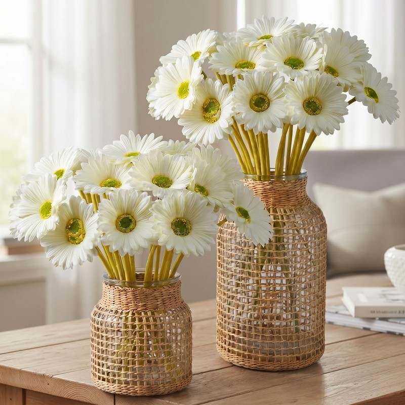 Willbond 24 Pcs Artificial Gerbera Daisies Flowers 15 In White Fake Daisy