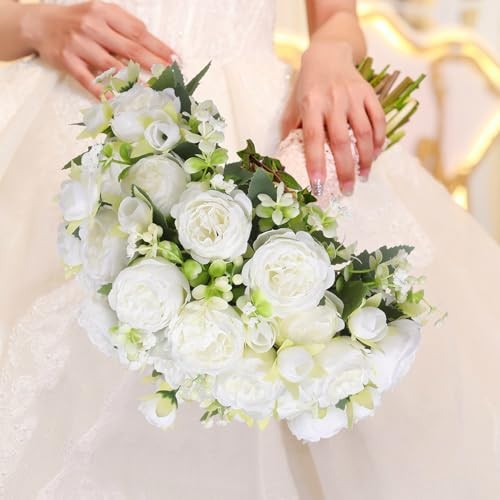 8 Packs Peonies Artificial Flowers Vintage Faux Peony Bouquet Fake White-8pcs gallery