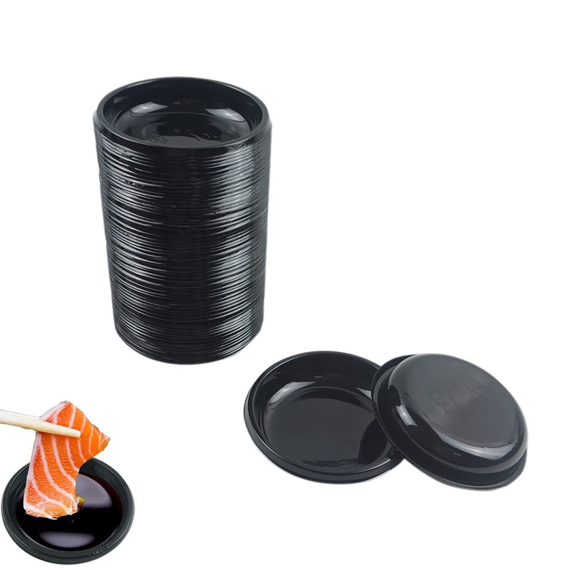 100 pcs Mini 3.11″x3.11″ Dipping Sauce Dishes, Plastic Disposable Round Black…