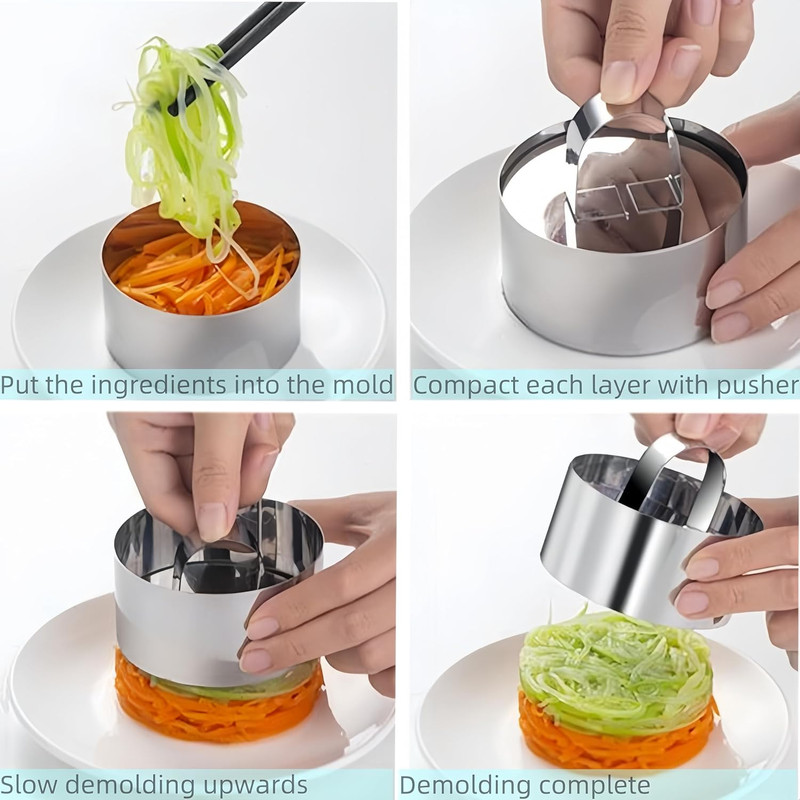 4 Pcs round Ring Mold for Cooking,Stainless Steel 3 Inch Food Molds with 1 Pushe gallery
