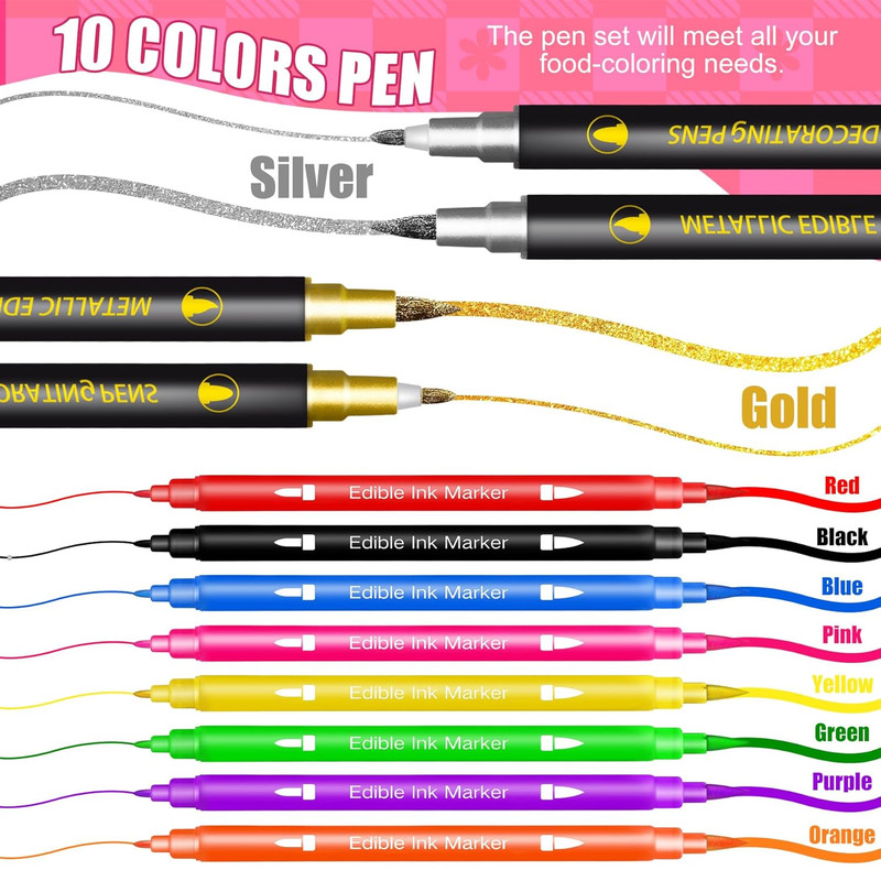Edible Markers - 10 Pcs Dual Sided Food Coloring Pens with Fine ＆ Thick Tip, Edi gallery