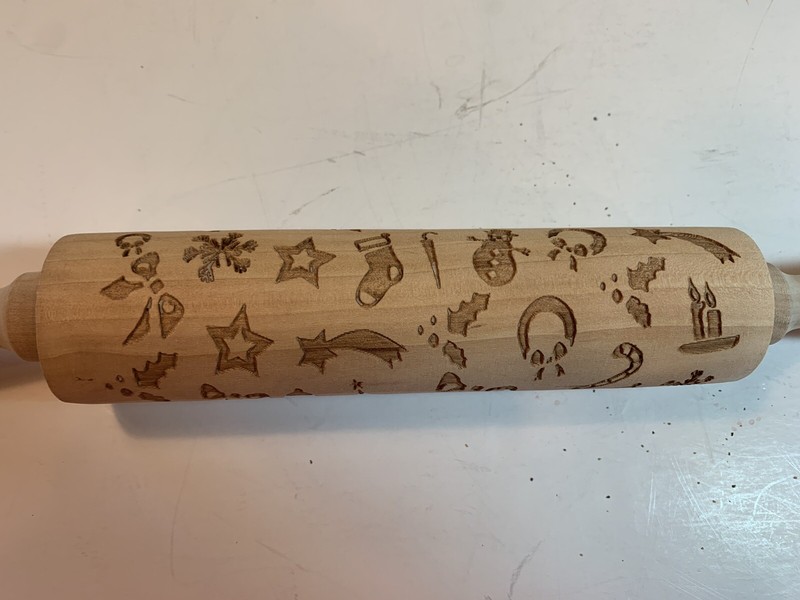 Christmas Themed Rolling Pin Natural Wood Laser Engraved 13 inch gallery