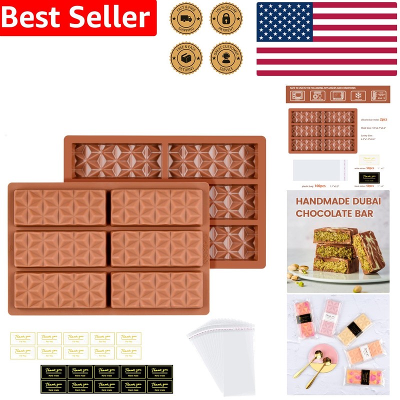 2 Pcs Silicone Chocolate Bar Molds, Deep Stuffed Candy Break Apart Wax Melts