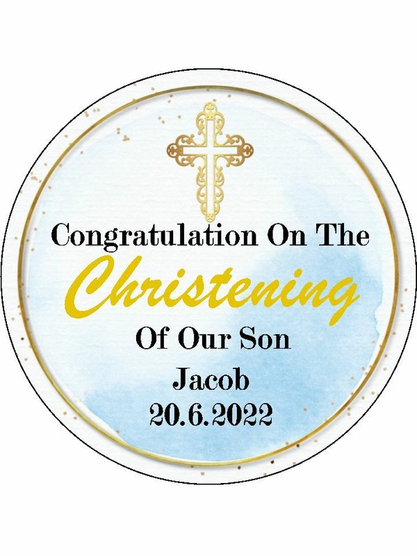 Christening Edible Icing Cupcake Toppers – Blue - Religious Baptism Decorations gallery