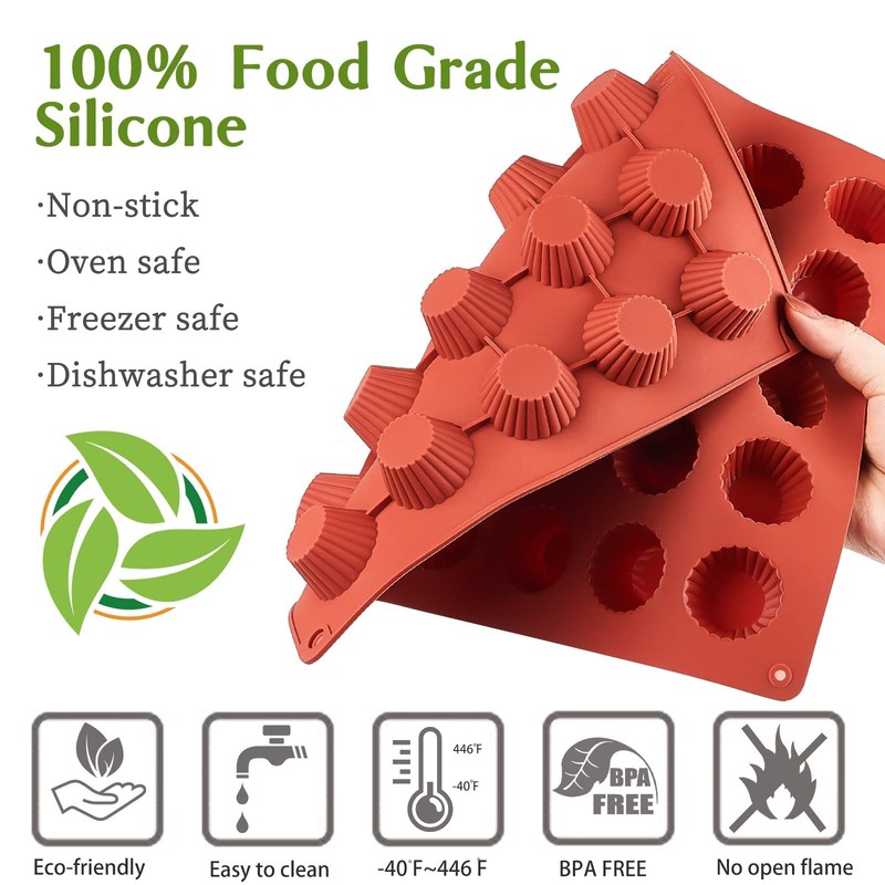 JOERSH 30-Cavity Mini Peanut Butter Cup Mold Silicone Candy mini, Red gallery
