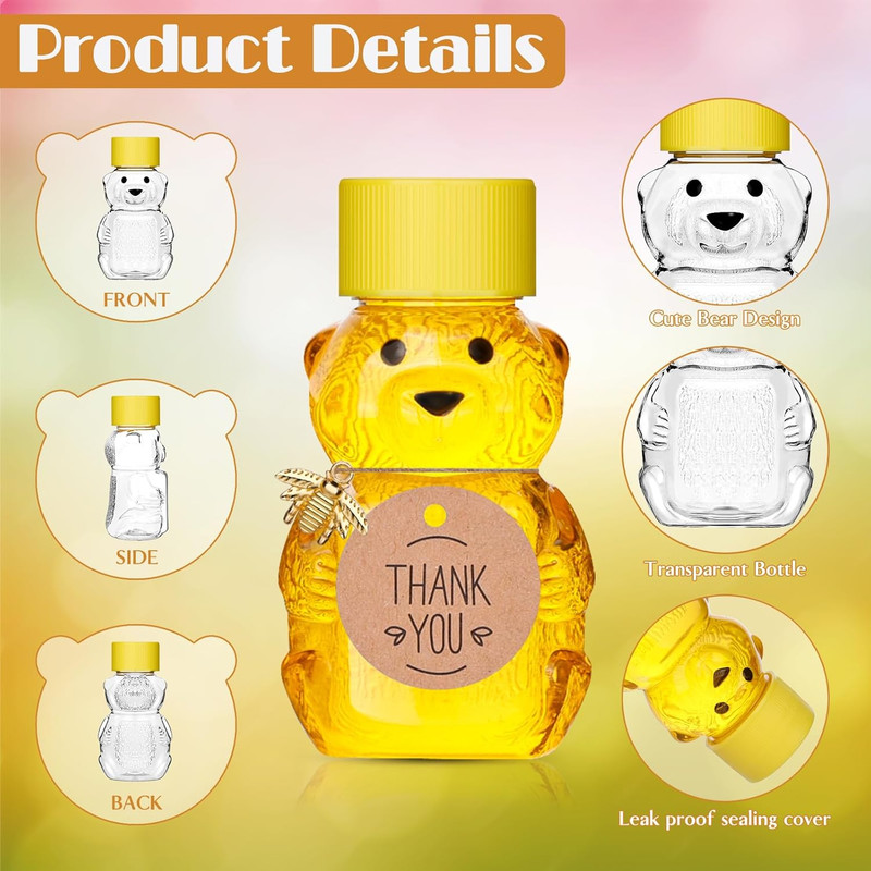 50 Pack Plastic Honey Bear Bottles Jars, 2 Oz Honey Bear Cup with Lids Mini Bear gallery