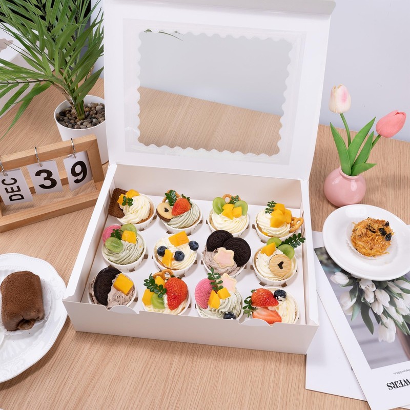 10 Set Cupcake Boxes Cardboard Cupcake with Pvc Window Picnic Containers with... gallery