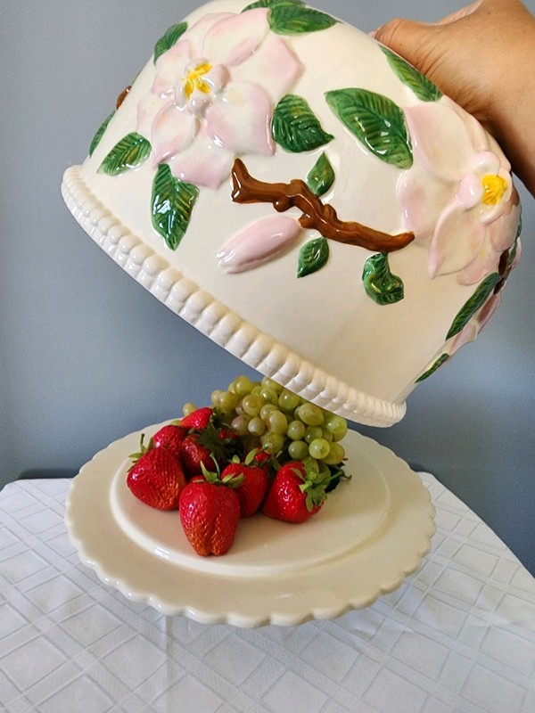 Floral Cake Stand Dome Lid Valerie Cumberland White & Pink Ceramic Cakes gallery