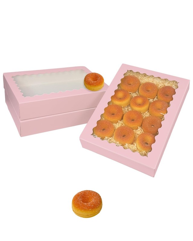 Auto-pop Up Pink Cookie Box with Window 14x10x2.5 Inch 24Pcs Bakery Pastry Ma... gallery