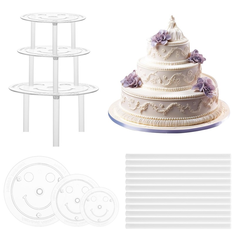 15 PCS Cake Dowel Rods 3 PCS Boards Fits 4/6/8 Inch Tiered Plastic Support