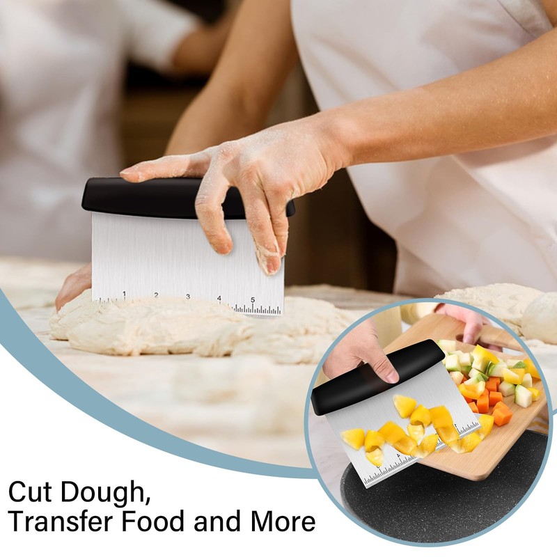Ecavria Bench Scraper, Premium Stainless Steel Dough Scraper with Black/White gallery