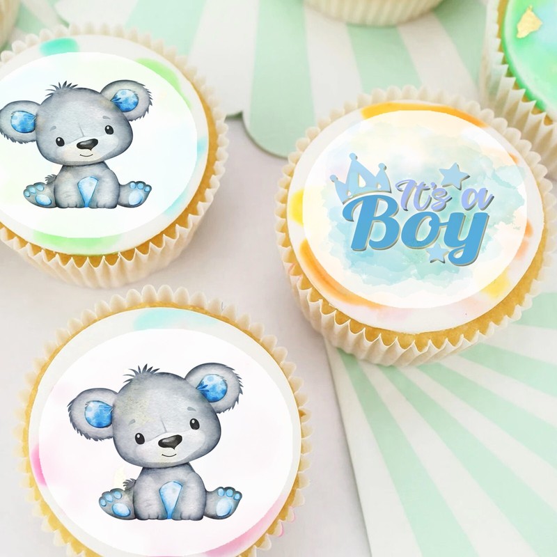 Baby Boy Shower Elephant Pre-cut Edible Icing Image Cupcake or Cookie Toppers