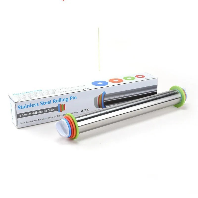 Adjustable Stainless Steel Rolling Pin Dough Thickness Guide Baking Tool Kitchen gallery