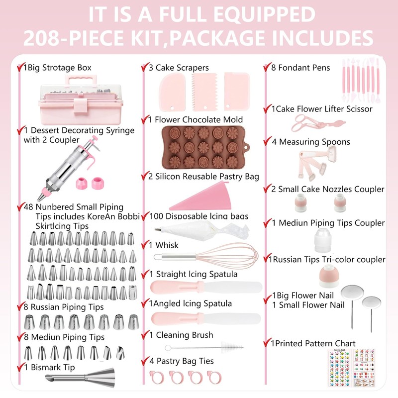 208 PCS Cake Decorating Kit,Baking Supplies with Dessert Decorating Syringe S... gallery