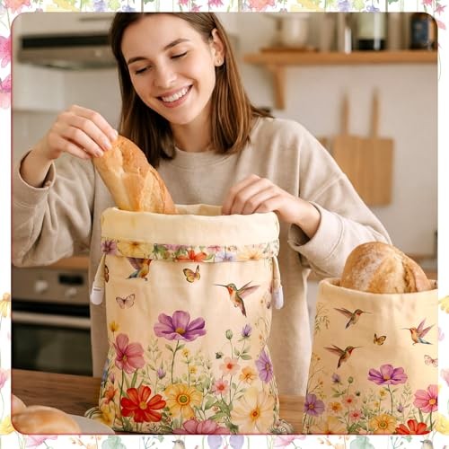 2 Pcs Sourdough Bread Bags 15.9 x 12.6 '' Reusable Beeswax-lined Wildflowers gallery