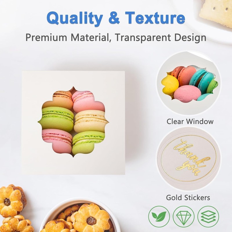 Sturdy 4x4x2.5 Inch Cookie Boxes with Gold Stickers - 25 Pcs for Easy Gifting gallery