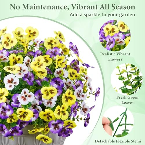 Look Real Artificial Flowers for Outdoors, 12 Bundles Yellow+white+purple gallery