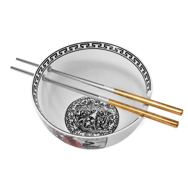 Tiger Ramen Bowl with Chopsticks Ceramic Bowl Stainless Steel Chopsticks Japa... gallery