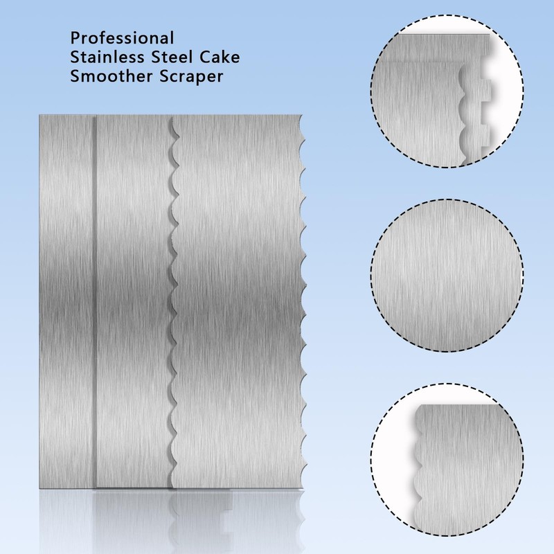 Cake Scraper 3 Piece 9 Inch Stainless Steel Smoother Comb Frosting Decorating gallery