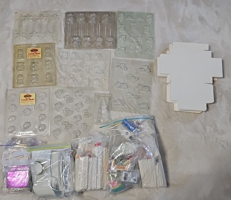 Huge Lot Of Candy Molds,9 Chocolate Candy/ Sucker Molds With Extra Accessories