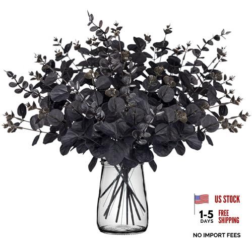 20PCS Halloween Decor Artificial Flowers Bulk – Eucalyptus Stems Black