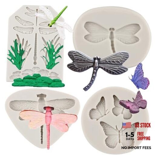 Sijiangmold 3D Dragonfly Silicone Molds Butterfly Fondant Molds Grass Style B