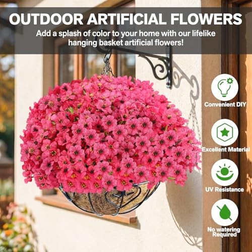 Artificial Flowers Outdoor Fake Plants, Faux Flowers UV 22 Bundles Rose Red gallery