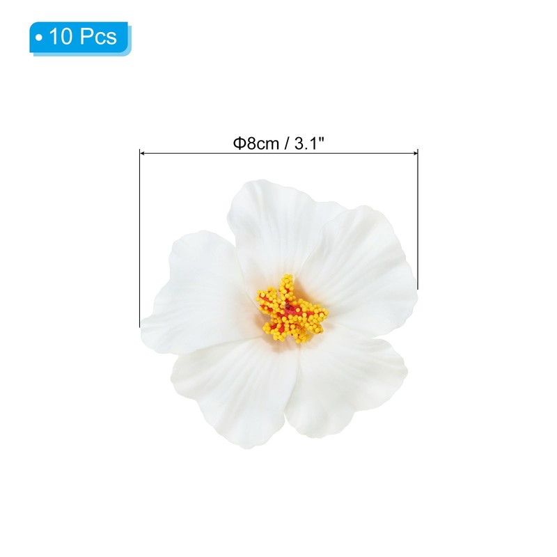 10Pack Hawaiian Hibiscus Flowers Foam Artificial Flowers Hair Clip White gallery