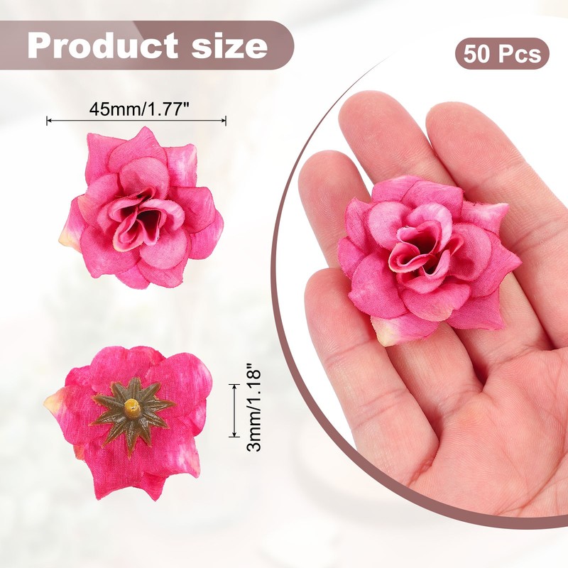 50 Pcs 1.77 Inch Artificial Roses Head Faux Flowers Wedding DIY Dark Pink gallery