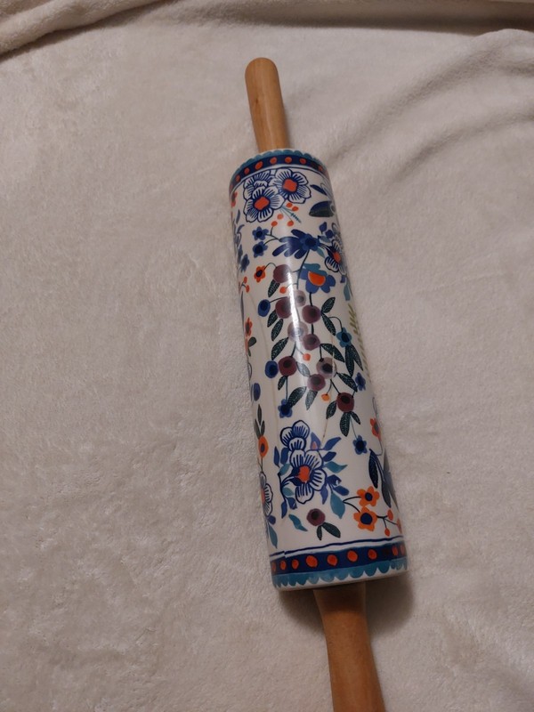 Anthropologie Ceramic Wood Rolling Pin Collectible Boho kitchen Peacock 🦚 gallery