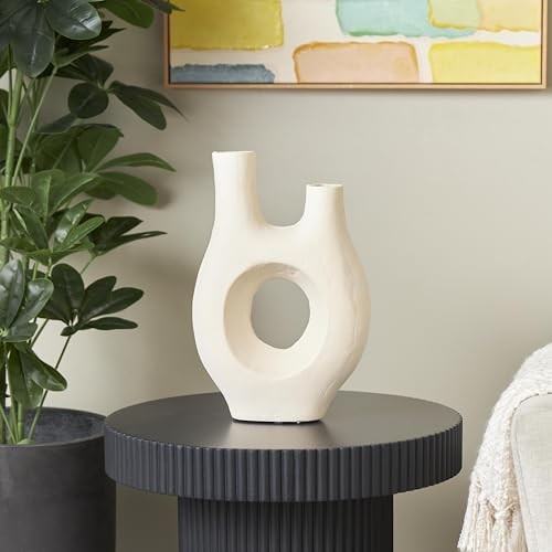 Paper Mache Decorative Vase Abstract Rounded Centerpiece 9" x 4" x 14" Beige gallery