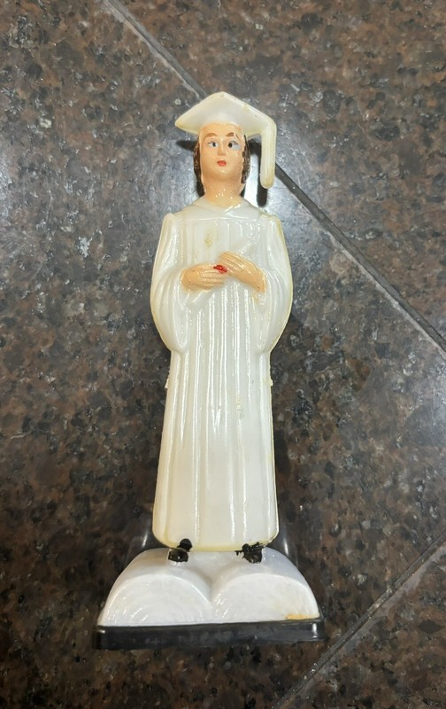 Vintage Graduation Cake Topper White Cap Gown On Book 50s 60s gallery