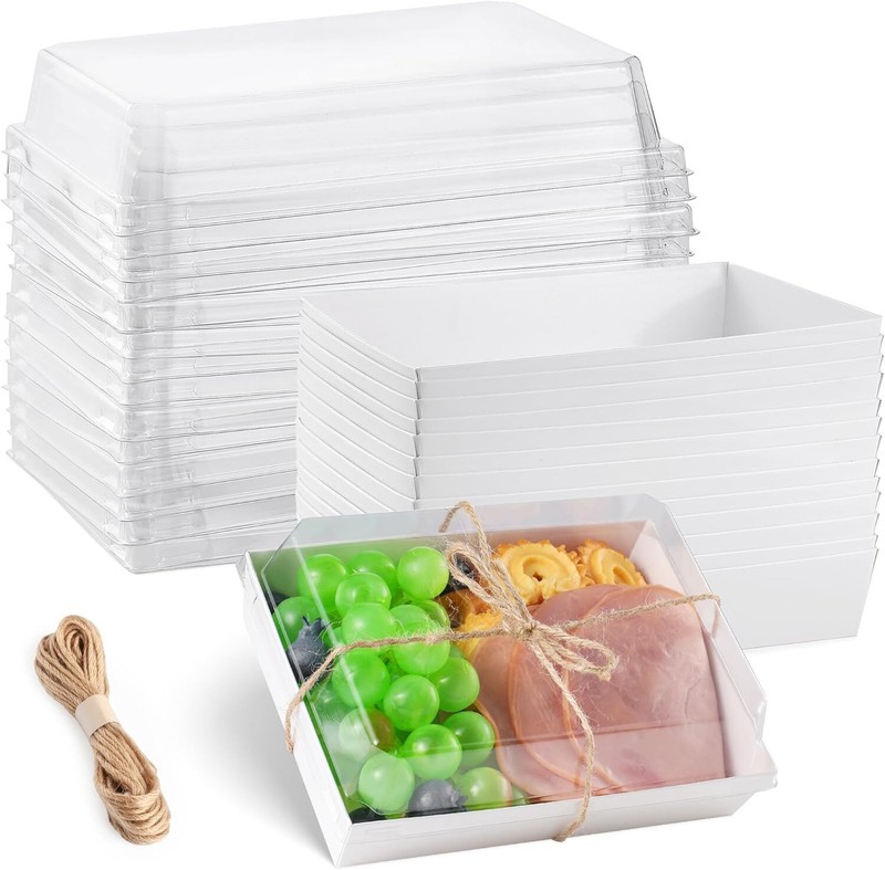 25 Pack 7x5 Charcuterie Boxes with Clear Lids - To Go Paper Mini Treat Box, Cook