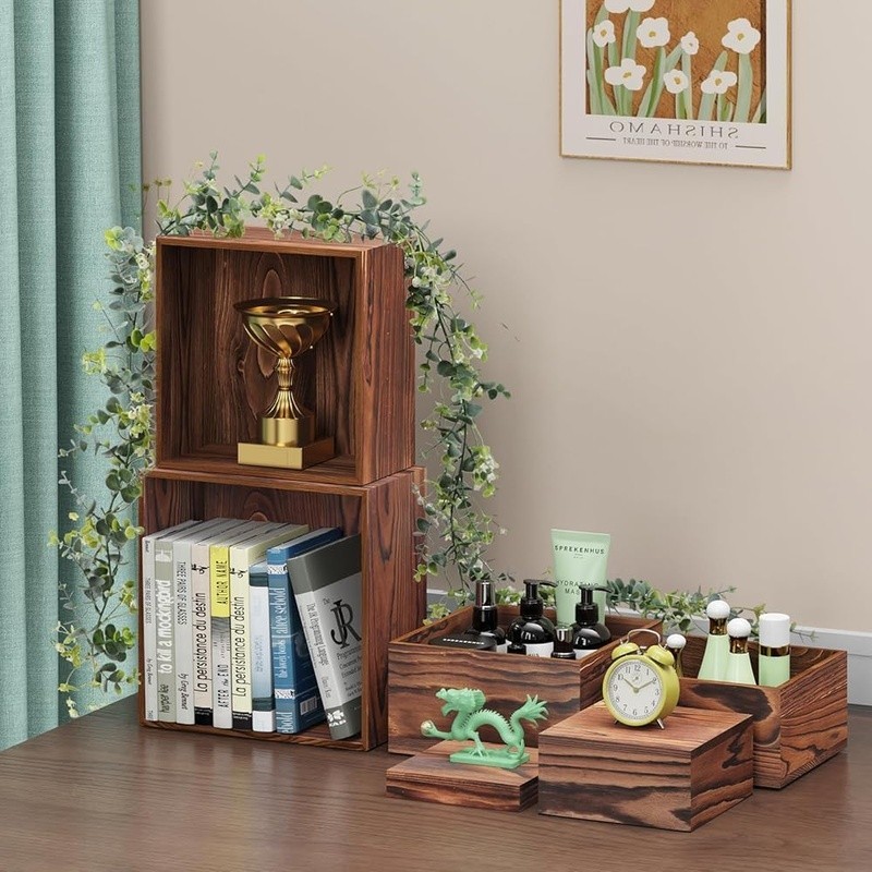 Wooden Buffet Risers Set Catering Display Stands Food Presentation Rustic Pine gallery