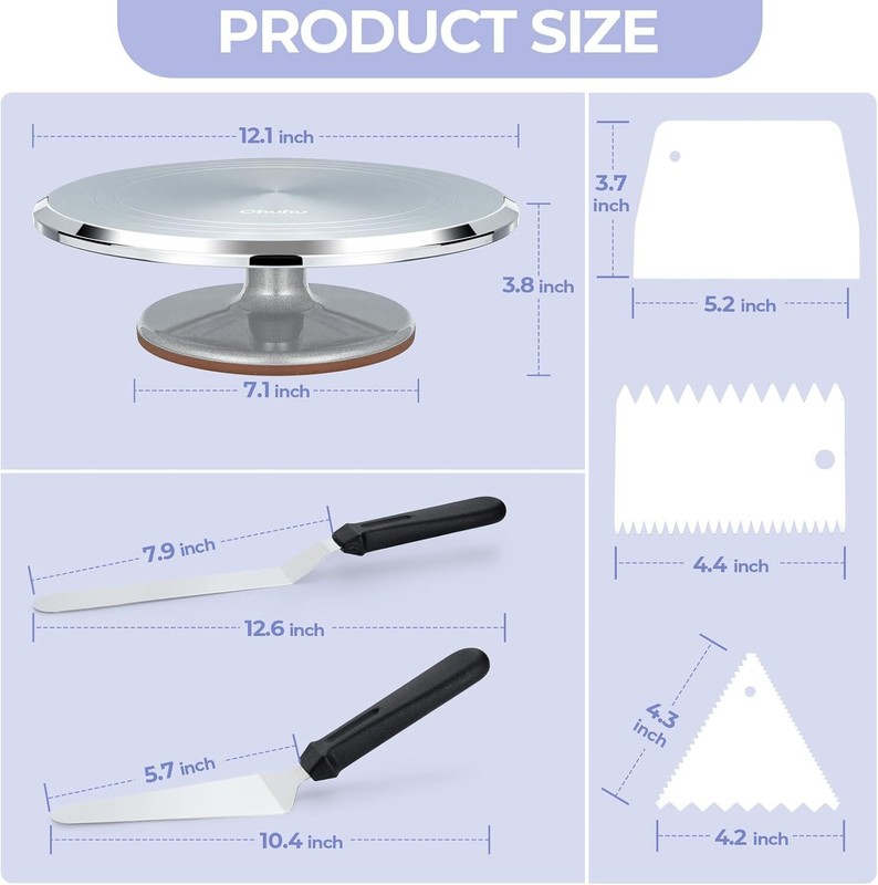 Cake Turntable, Aluminium 12'' Cake Decorating Kit Spinner with 2 Icing gallery