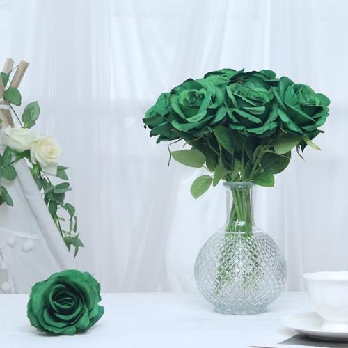 12 Pack Roses Artificial Flowers with Stems Silk Roses for Vase Fake Green gallery