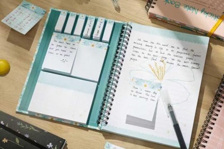 A5 Spiral Sticky Notebook,with 9 pads of decorated sticky notes and a Daisy gallery
