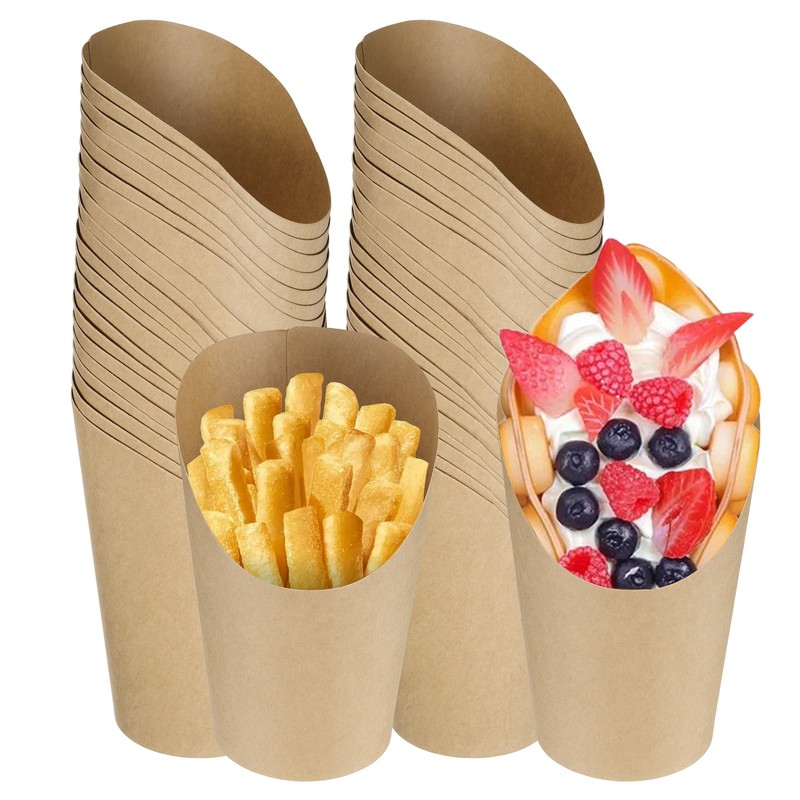 50Pcs French Fries Holder, 16oz Disposable Paper Charcuterie Cups, Brown