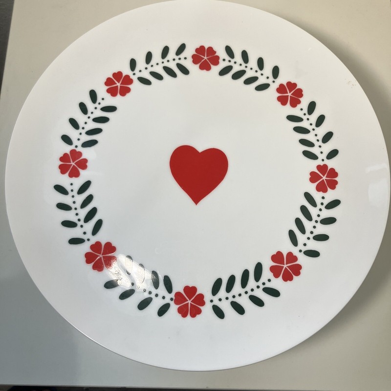 Vtg Lillian Vernon Cake Stand Plate 1984 Hearts & Flowers Scandinavian Country